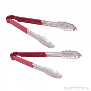 Kosma Set of 2 Stainless Steel Utility Tongs Red Vinyl-coated Handle | BBQ Tongs | Serving Tongs Color coded - 12 Inch - B075WX3WW2
